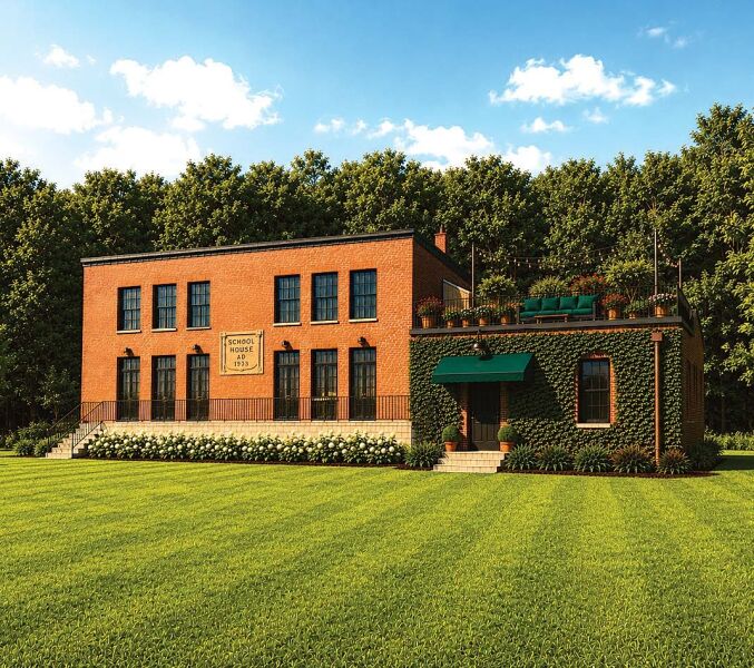 REVIVED An architectural rendering of the old school building at 574 Rock Avenue in Livingston Manor after its renovation. The long dormant structure will have a new life as a center for community shops and studios.
